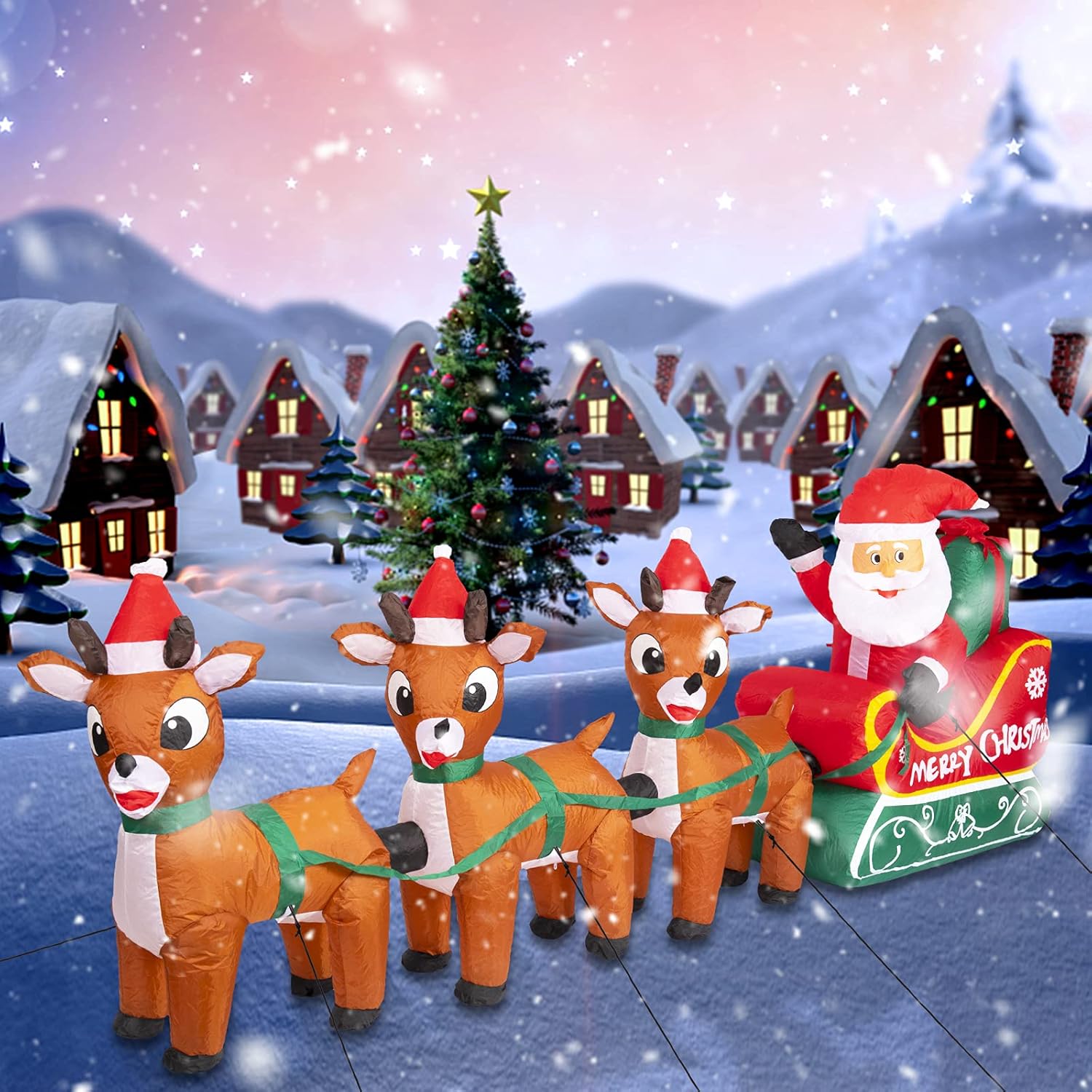 8Ft Christmas Inflatables Outdoor Decoration Christmas Blow Up Yard Decorations Inflatable Santa Claus On Sleigh With Re