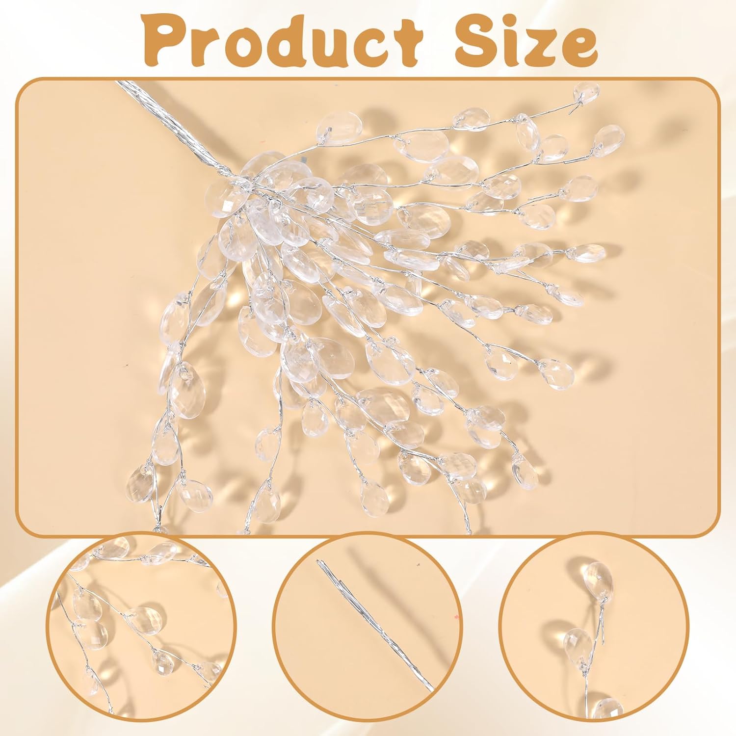 25 Pcs Acrylic Bead Drop Stems Flower Bouquet Clear Artifial Crystal Flora Branches Glitter Floral Acrylic Picks Arrangement Flower Stem Branch Beaded String Bridal Picks For Home Office D