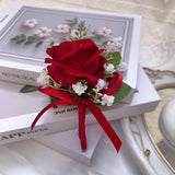 Red Rose Boutonniere For Men Wedding Set Of 6, Groom And Best Man Boutonniere Artificial Flowers For Wedding Ceremony Anniversary, Parties, Proms