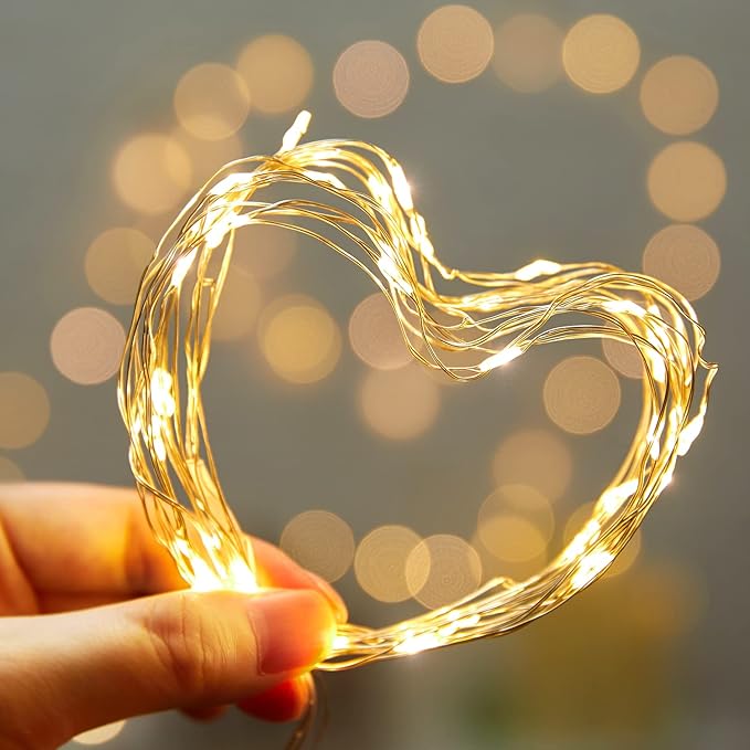 5 Pack Battery Operated Fairy Lights 7FT 20 LED Warm White String Lights with Timer Waterproof Silver Wire Firefly Lights for Wedding Party Christmas Decor