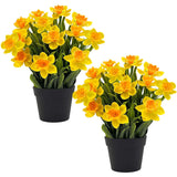 2Pcs Artificial Daffodils In Black Pot,9.8" Realistic Artificial Flowers In Pot,Artificial Spring Flowers For Home, Office, Wedding, Party, Easter Decor Indoor