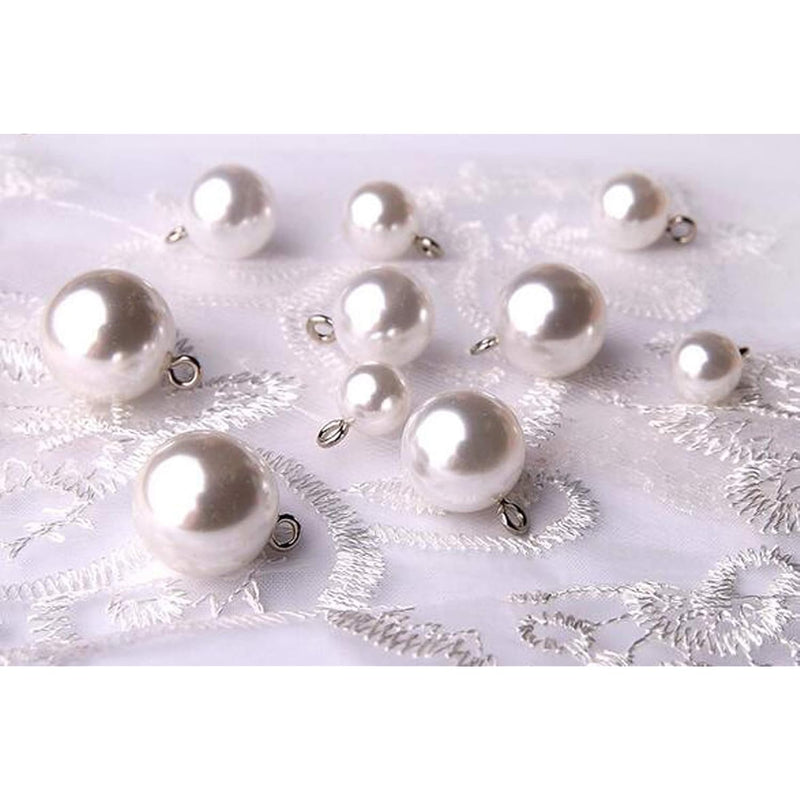 20 Pcs Small Pearl Buttons Full Round Pearl Bridal Buttons Crystal Rhinestone