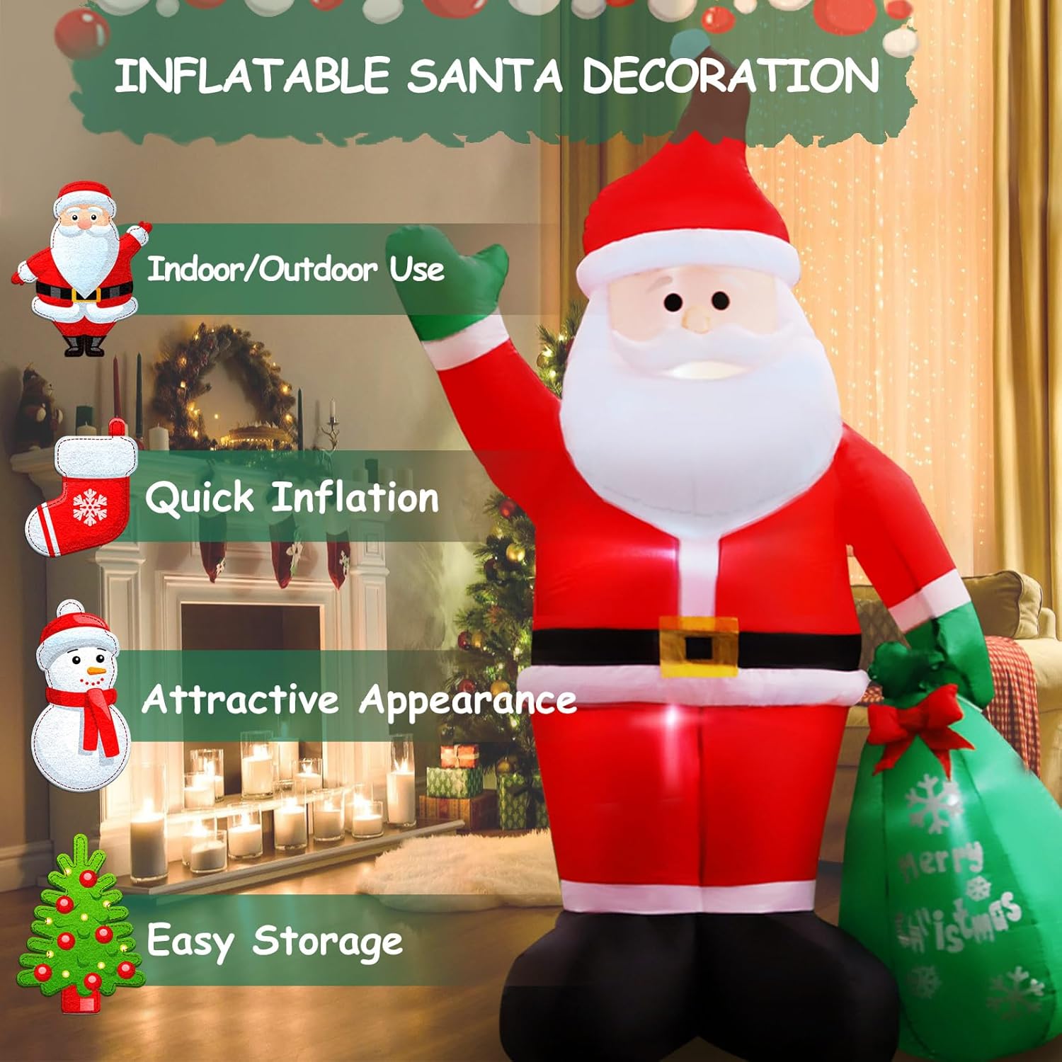 8Ft Christmas Inflatables Santa Claus With Gifts Bag Inflatable Christmas Outdoor Decoration Ip44 Xmas Blow Up Santa Cla
