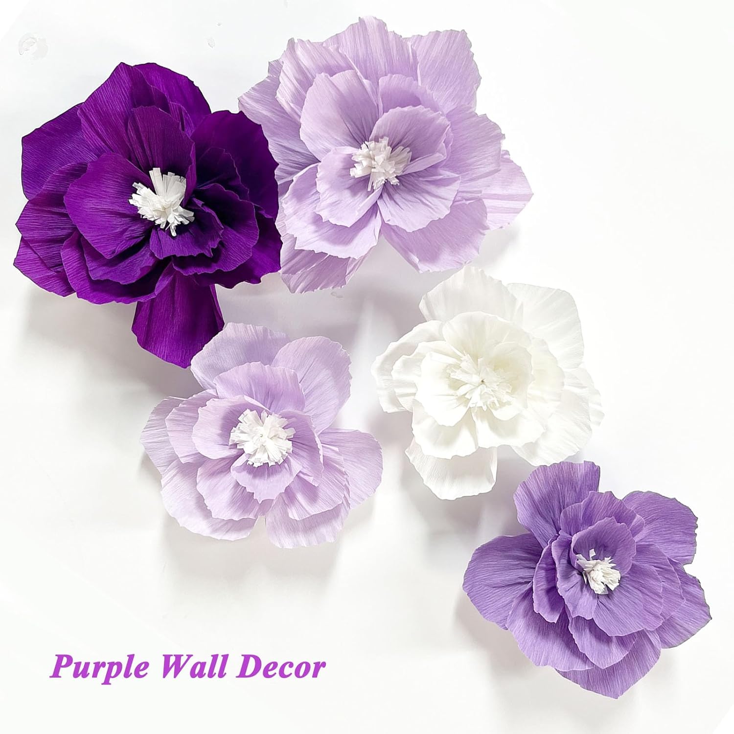 Purple Paper Flowers Artificial 3D Wall Décor Wedding Birthday Bridal Baby Shower Violet Lavender Light Dark Purple White Lilac Nursery Room Backdrop Centerpieces Girls Women Party Decorations