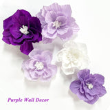 Purple Paper Flowers Artificial 3D Wall Décor Wedding Birthday Bridal Baby Shower Violet Lavender Light Dark Purple White Lilac Nursery Room Backdrop Centerpieces Girls Women Party Decorations