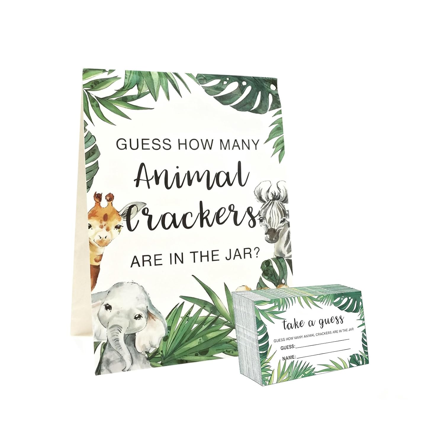51 Pcs Guess How Many Animal Crackers Baby Shower Game, Woodland Safari Jungle Theme Gender Neutral Baby Shower Party Decorations And Activities Supplies, With 1 Standing Sign And 50 Cards