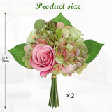 2Pcs Cemetery Flowers For Grave Artificial Hydrangea Bouquet With Fake Roses Flowers Silk Flowers Mixed Bush For Cemetery Grave Party Wedding Floral Arrangements Office Home Decor Green