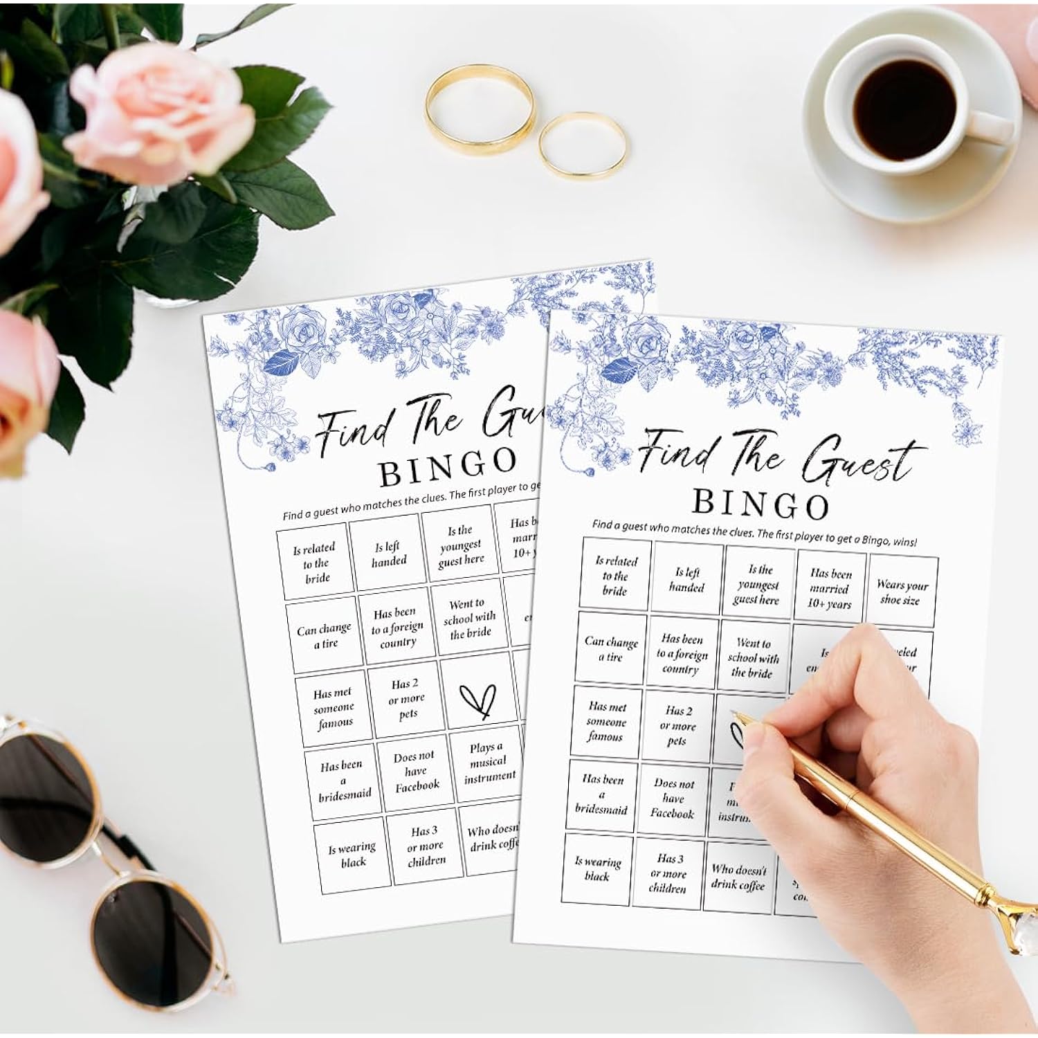 Find The Guest Bingo Bridal Shower Game-Set Of 30, Blue Floral Bridal Shower Cards, Something Blue Before I Do Decorations, Wedding Party Game Cards For Guests, Bridal Shower Ideas-Hlyxb03