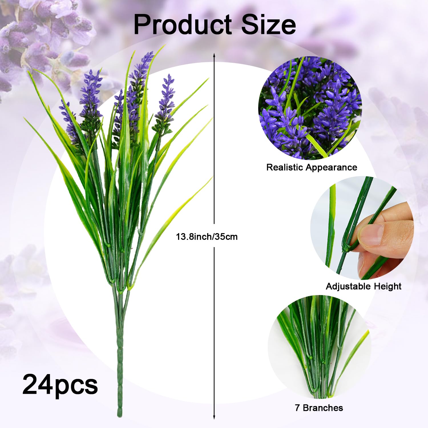 24 Bundles Artificial Plants Flowers Outdoor, Faux Lavender Flowers With Monkey Grass, Uv Resistant Plastic Faux Plants For Indoor Outdoor Window Patio Hanging Planter Home Decor