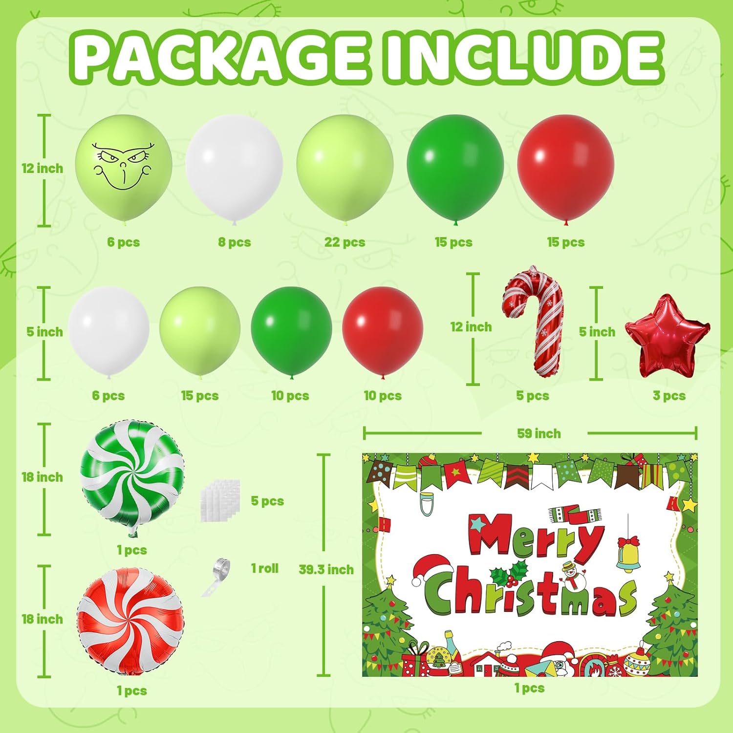 Christmas Balloons Arch Kit With Merry Christmas Backdrop For Xmas Baby Shower Birthday Party Decorations Christmas Balloon Garland Different Sizes With Candy Cane/Red Green Windmill/Red Star Balloons