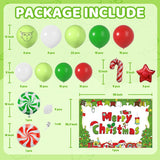 Christmas Balloons Arch Kit With Merry Christmas Backdrop For Xmas Baby Shower Birthday Party Decorations Christmas Balloon Garland Different Sizes With Candy Cane/Red Green Windmill/Red Star Balloons