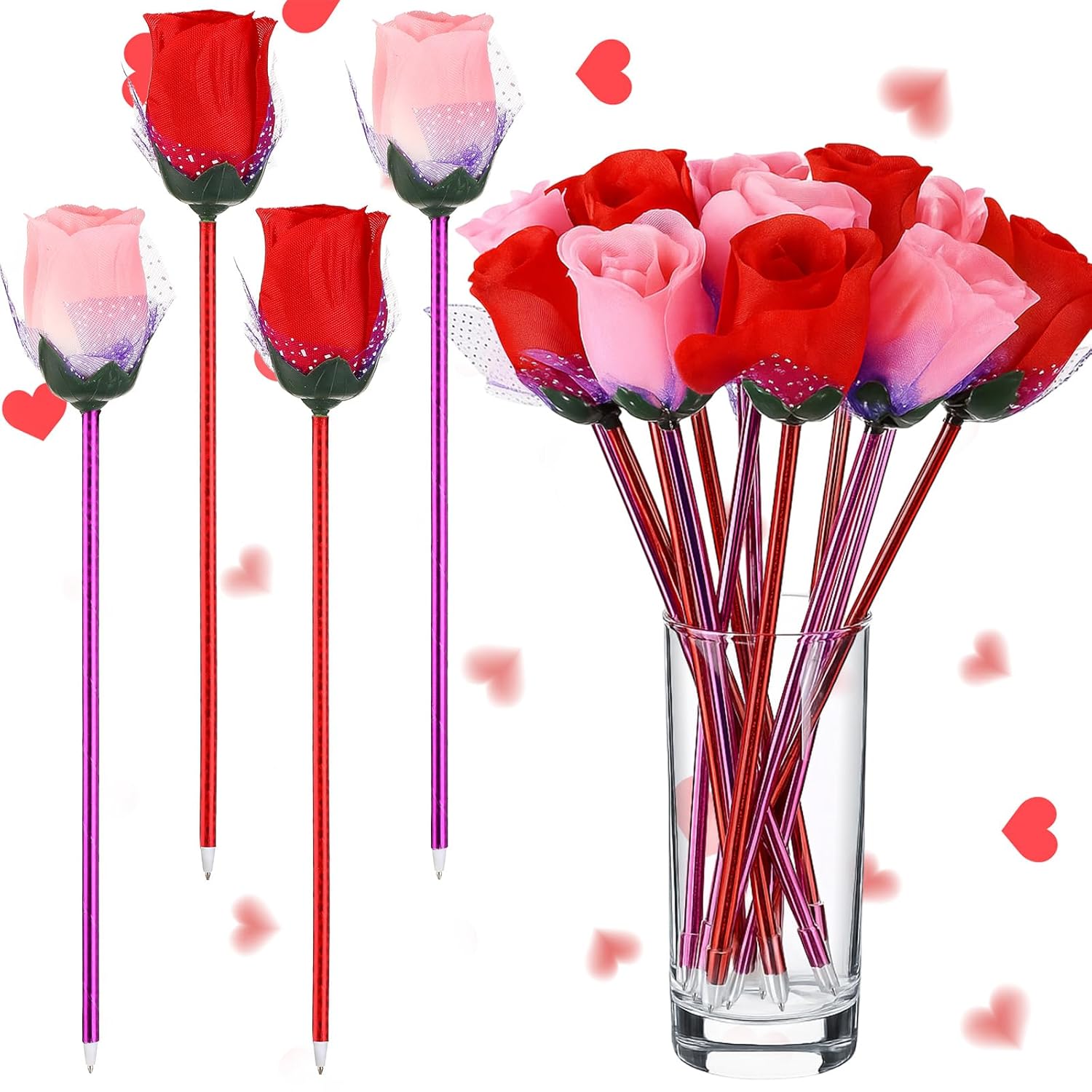 120 Pack Valentine'S Day Rose Pens Cute Rose Ballpoint Pen Blue Ink For Valentines Stationery Gift Present Party Favor Goodie Bag Office Teachers' Day Supplies(Pink And Red)