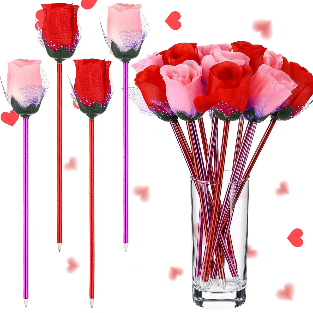 120 Pack Valentine'S Day Rose Pens Cute Rose Ballpoint Pen Blue Ink For Valentines Stationery Gift Present Party Favor Goodie Bag Office Teachers' Day Supplies(Pink And Red)