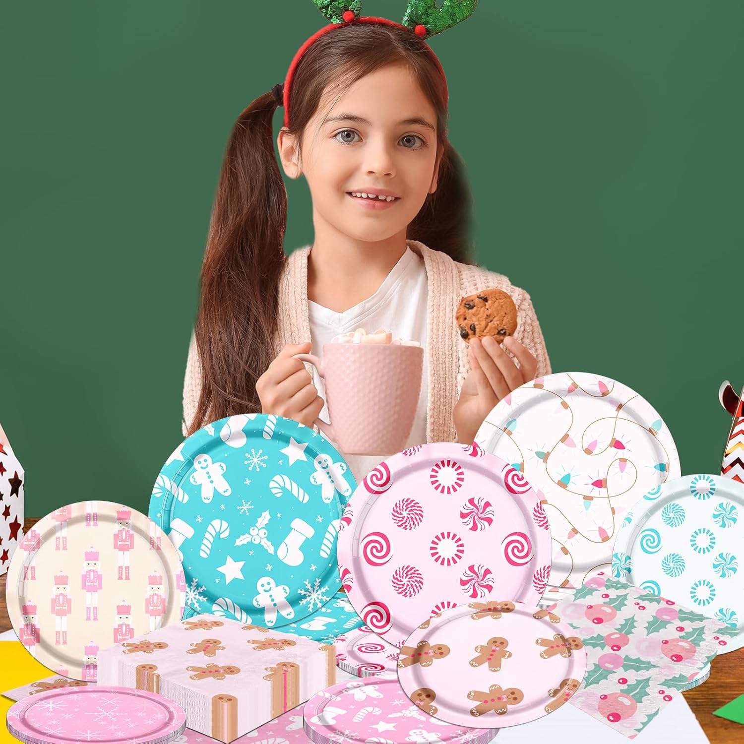 60Pcs Christmas Decorations,Pink Merry Christmas Party Tableware Paper Plate,Napkins Winter Xmas Theme Decorations For Retro Christmas Holiday,Winter Gingerbread Party Favors?20 Guest?