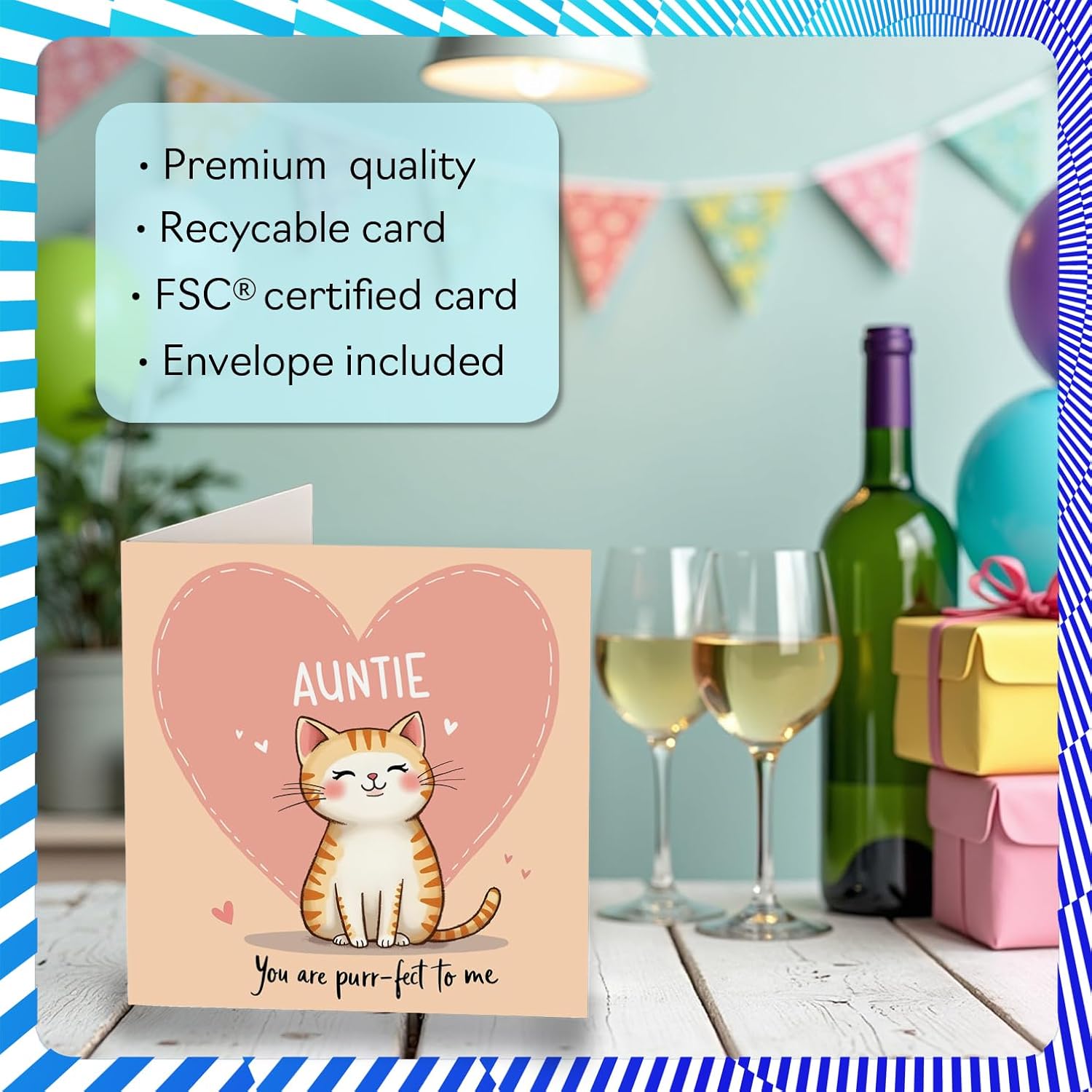 Auntie Birthday Card - You Are Purr-Fect - Happy Birthday Cards For Auntie From Nephew Niece, 5.7 Inch Cat Bday Mothers Day Greeting Cards