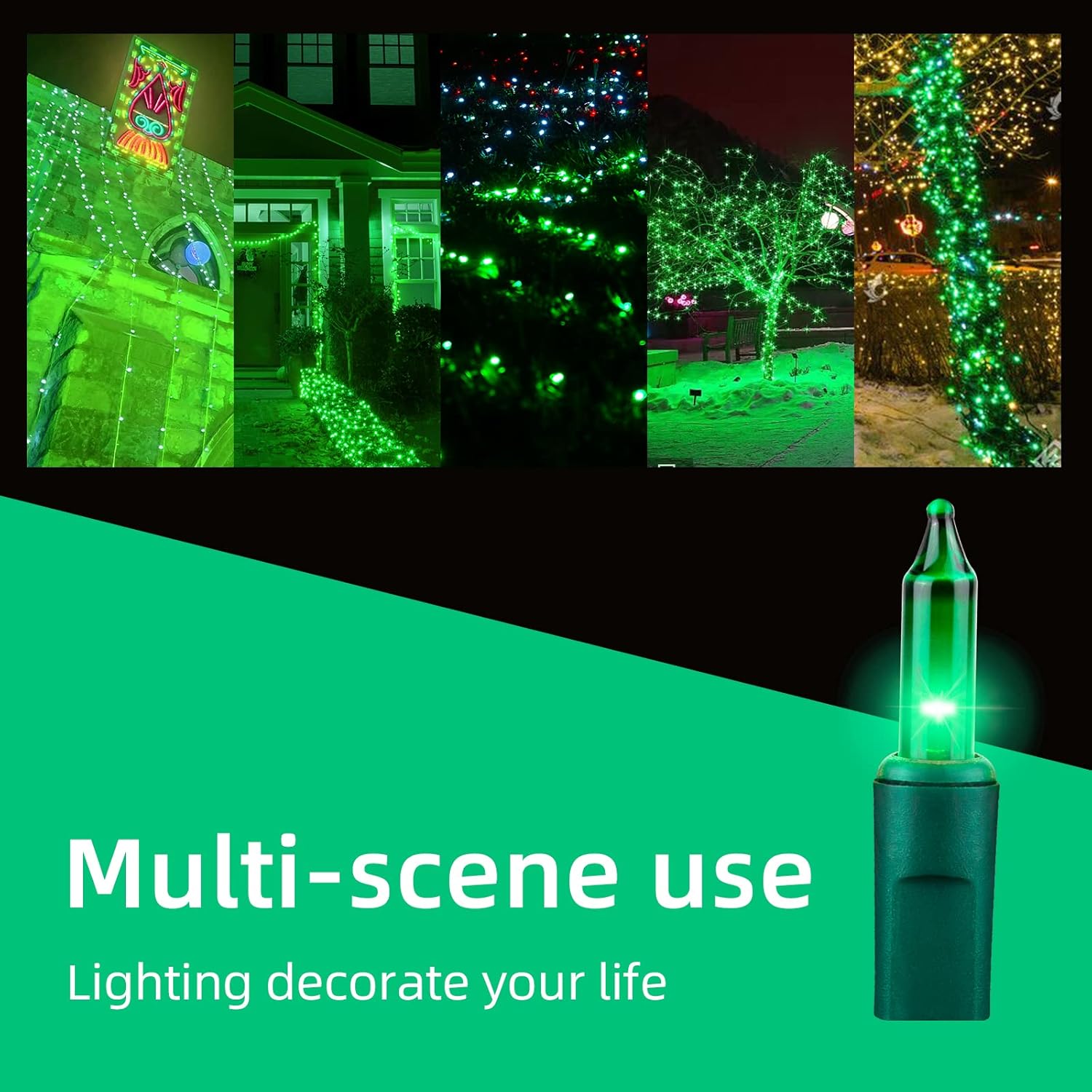 63.8Ft Green Wire Green String Lights, 300 Count (150L*2Pcs) Incandescent Christmas Lights