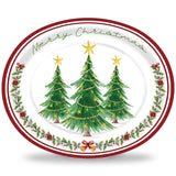 Christmas Tree Oval Paper Plates 10" X 12" Large Holiday Disposable Dinner Plates Merry Christmas Tableware For Xmas Party Supplies