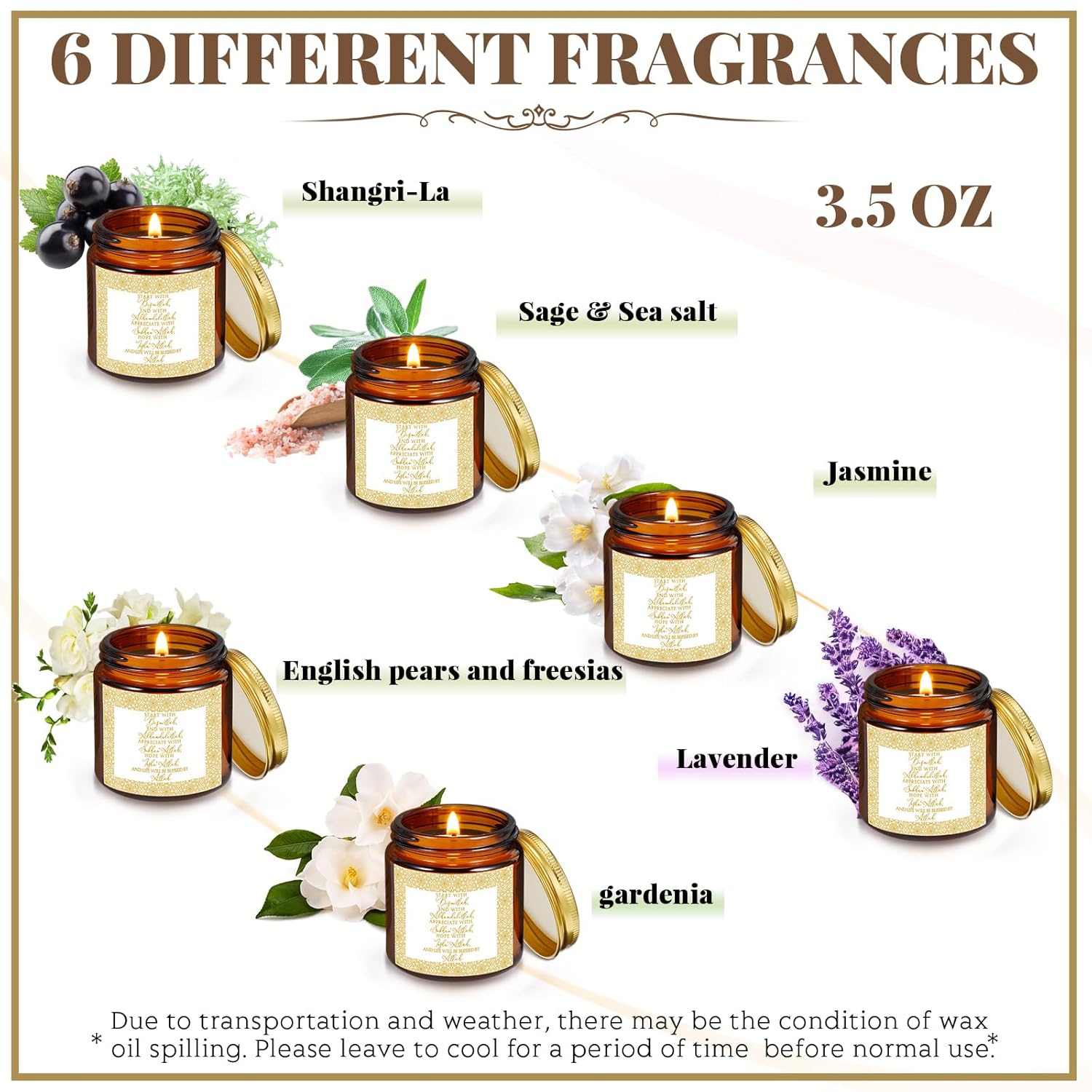 6 Pcs Ramadan Gifts For Women Men 3.5 Oz Rustic Scented Soy Wax Candles Islamic Muslim Candles With Signs Mubarak Eid Islamic Meditation Table Decoration For Islam Paty Favor (Brown)