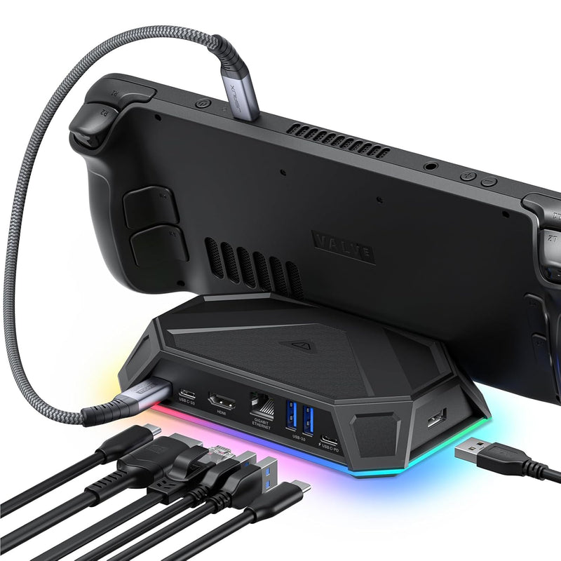 Rgb Docking Station For Steam Deck (Oled)/Rog Ally/Legion Go, 8-In-1 Steam Dec