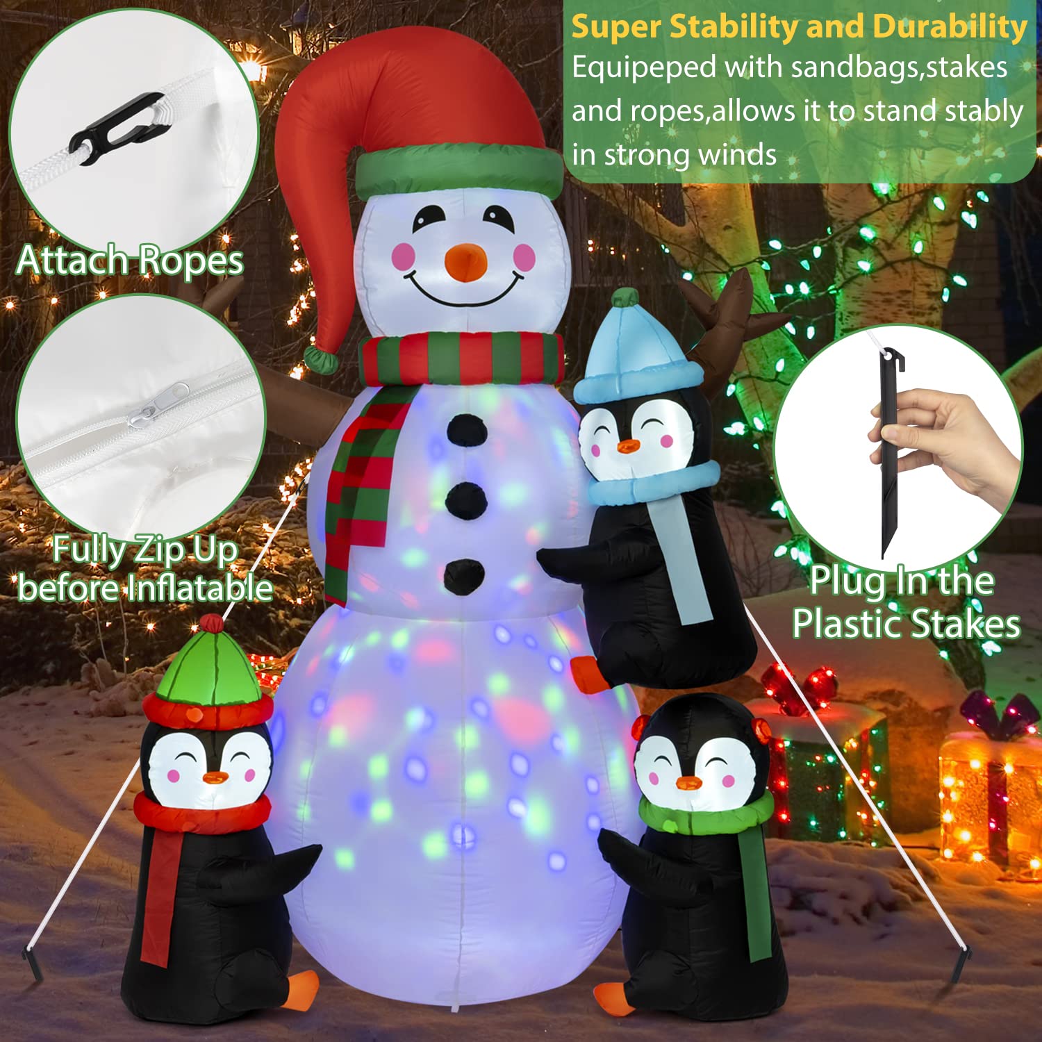 Christmas Inflatables Outdoor Decorations, 6Ft Inflatables Snowman Decorations And 3 Penguins With Led Lights Christmas