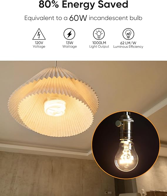 13W T3 Spiral GU24 CFL Light Bulbs 2700K Soft White 1000 Lumens 2-Prong Twist Lock 2 Pack