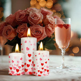 Set Of 3 Valentine'S Day Pillar Candles Decor Red Heart Pillar Candles Gifts For Party Decorations Table Home Decor Spring Celebrations