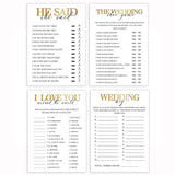 60 Pcs Gold Bridal Shower Game For Guest, Wedding Engagement Party Supplies, Included 4 Games - I Love You Around World, He Said She Said, Wedding Shoe Game, Wedding A-Z, Double-Sided