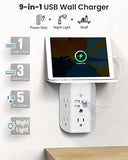Outlet Extender Surge Protector with Shelf 5 Outlets 4 USB Ports Night Light 1800J White