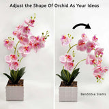 13-Heads Artificial Orchid Flower In Pot,50Cm Silk Orchid Arrangement With Plastic Vase,Potted Pink Flowers,Silk Phalaenopsis Indoor Decor For Home Table Centerpiece