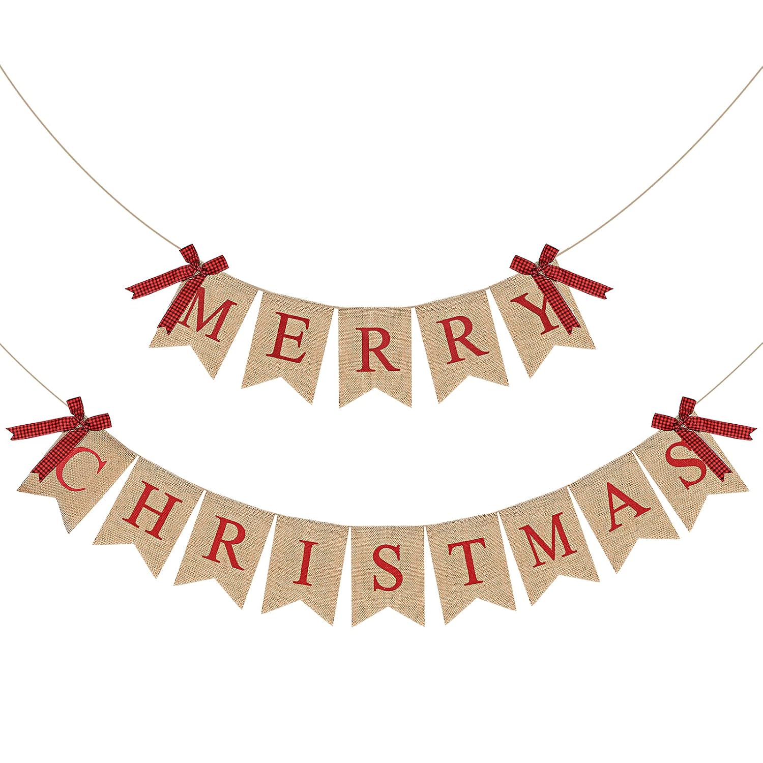 Merry Christmas Banner Xmas Burlap Bunting Garland Christmas Decorations For Fireplace Chimney Wall Tree Party Indoor Outdoor Party Office Classroom(Flaxen)