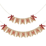 Merry Christmas Banner Xmas Burlap Bunting Garland Christmas Decorations For Fireplace Chimney Wall Tree Party Indoor Outdoor Party Office Classroom(Flaxen)