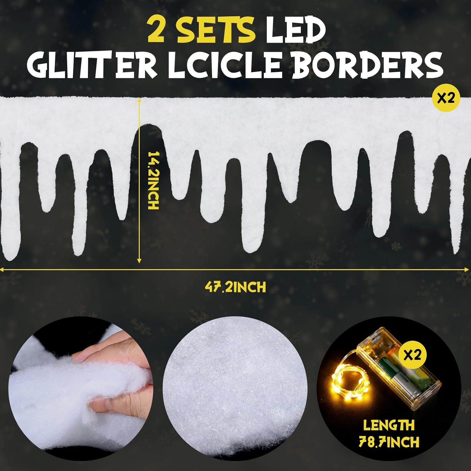 2 Set Christmas Icicle Fringe Decoration With Led Fairy Lights White Christmas Icicle Trim 47 X 14 Inch Fabric Icicle De