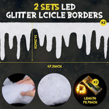 2 Set Christmas Icicle Fringe Decoration With Led Fairy Lights White Christmas Icicle Trim 47 X 14 Inch Fabric Icicle De