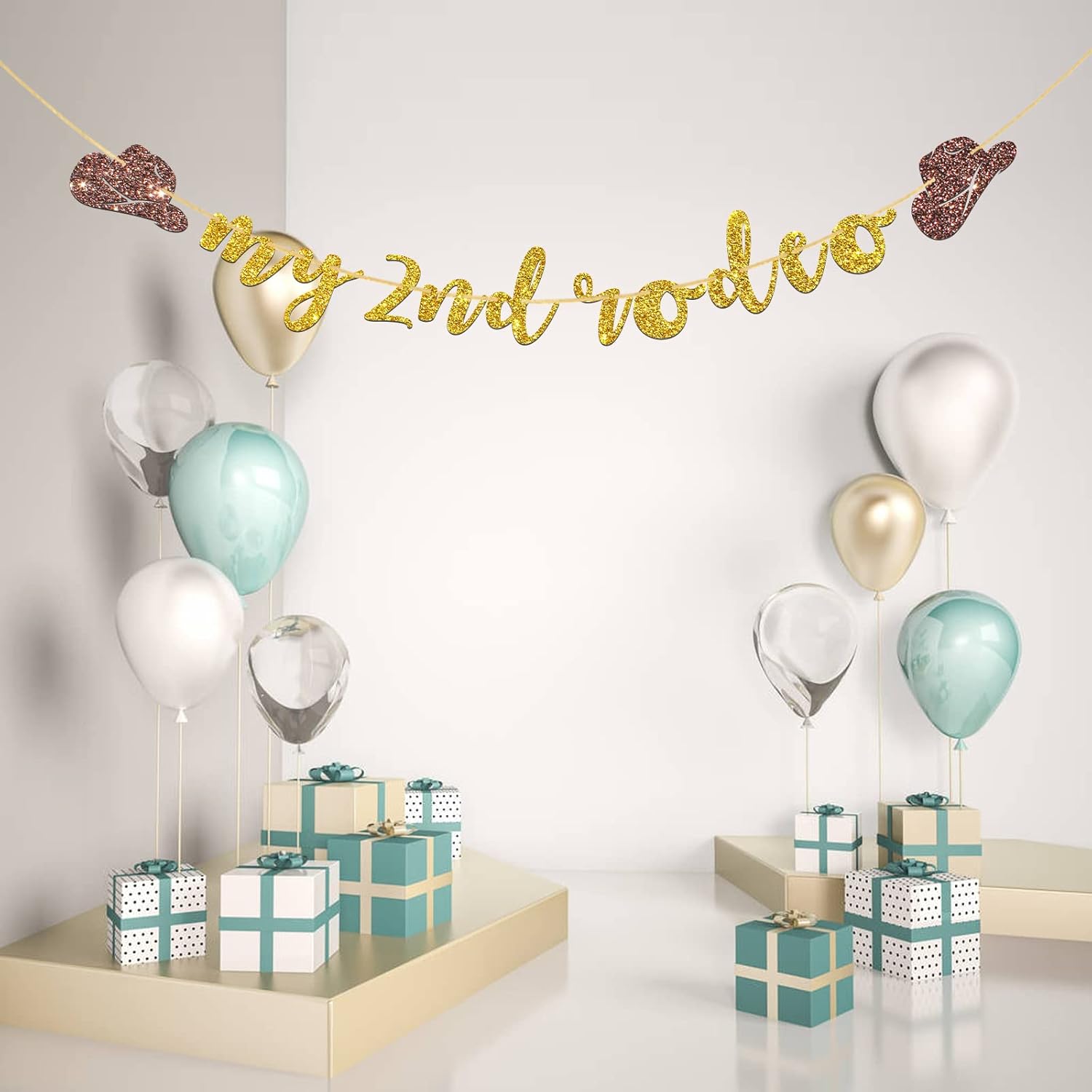 My 2Nd Rodeo Banner, West Theme Baby 2Nd Birthday Garland Bunting, Little Cowboy Cowgirl Two Wild Birthday Banner, Mexican Party Decorations, Gold Glitter