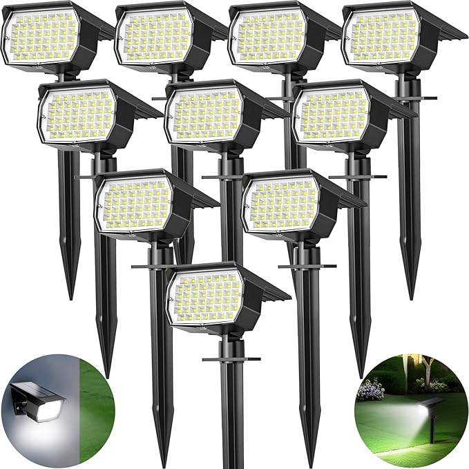 10 Pack 46 LED Solar Spot Lights Waterproof 2 in 1 Cool White Landscape Pathway Lights