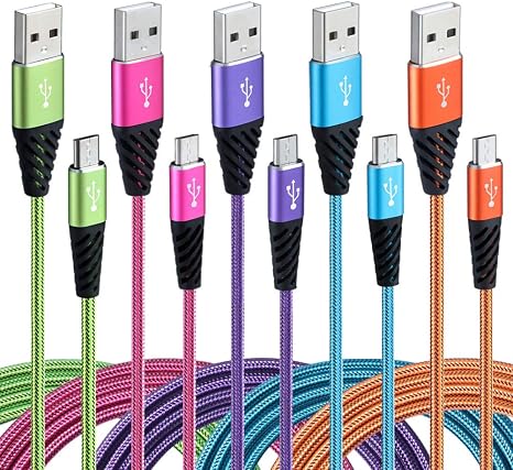 5 Pack 10FT Micro USB Cable Long Fast Charging Braided Cord for Samsung Android PS4 Xbox