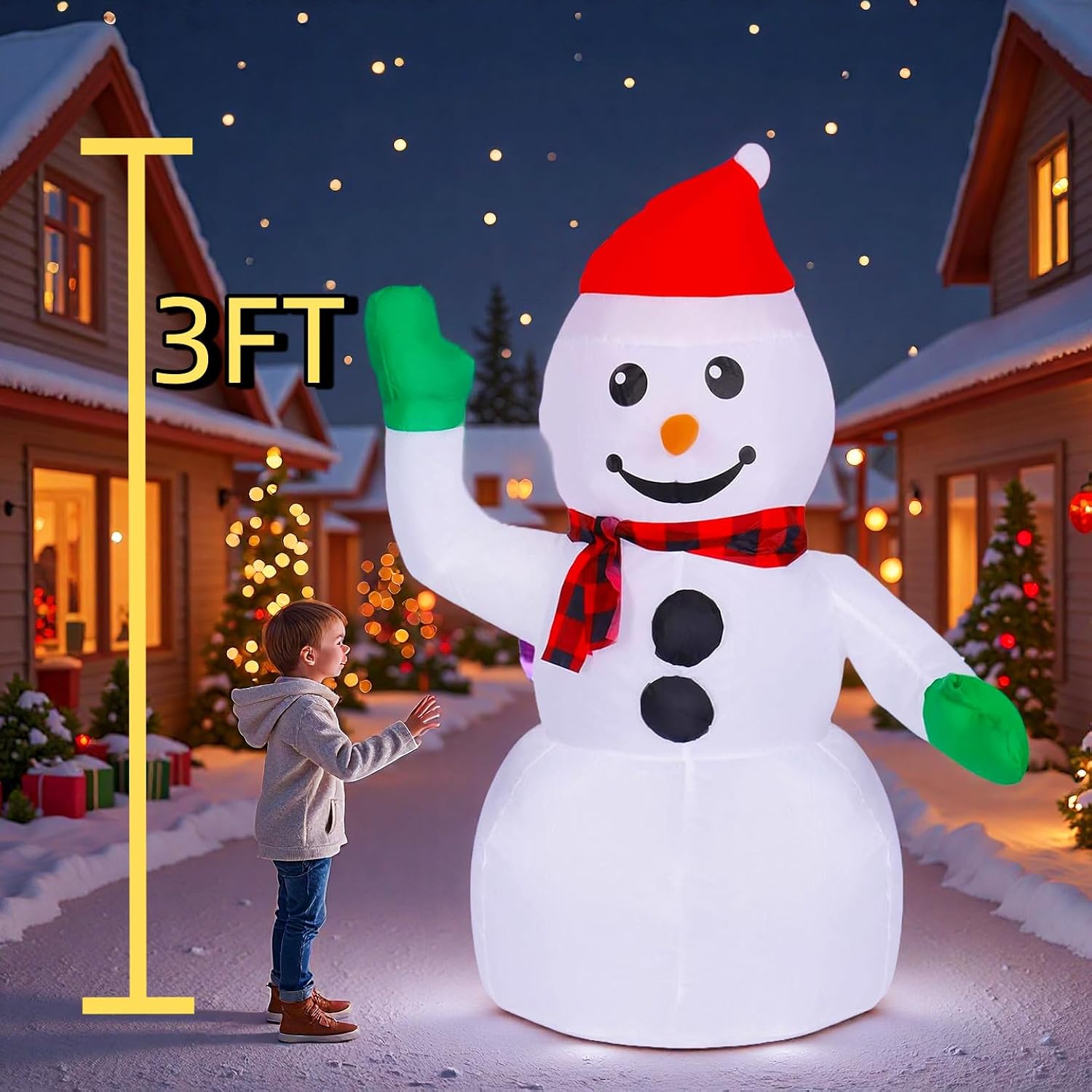 3Ft Christmas Inflatable Outdoor Decorations Snowman With Red Hat, Blow Up Yard Decorations With Built-In Led Lights For