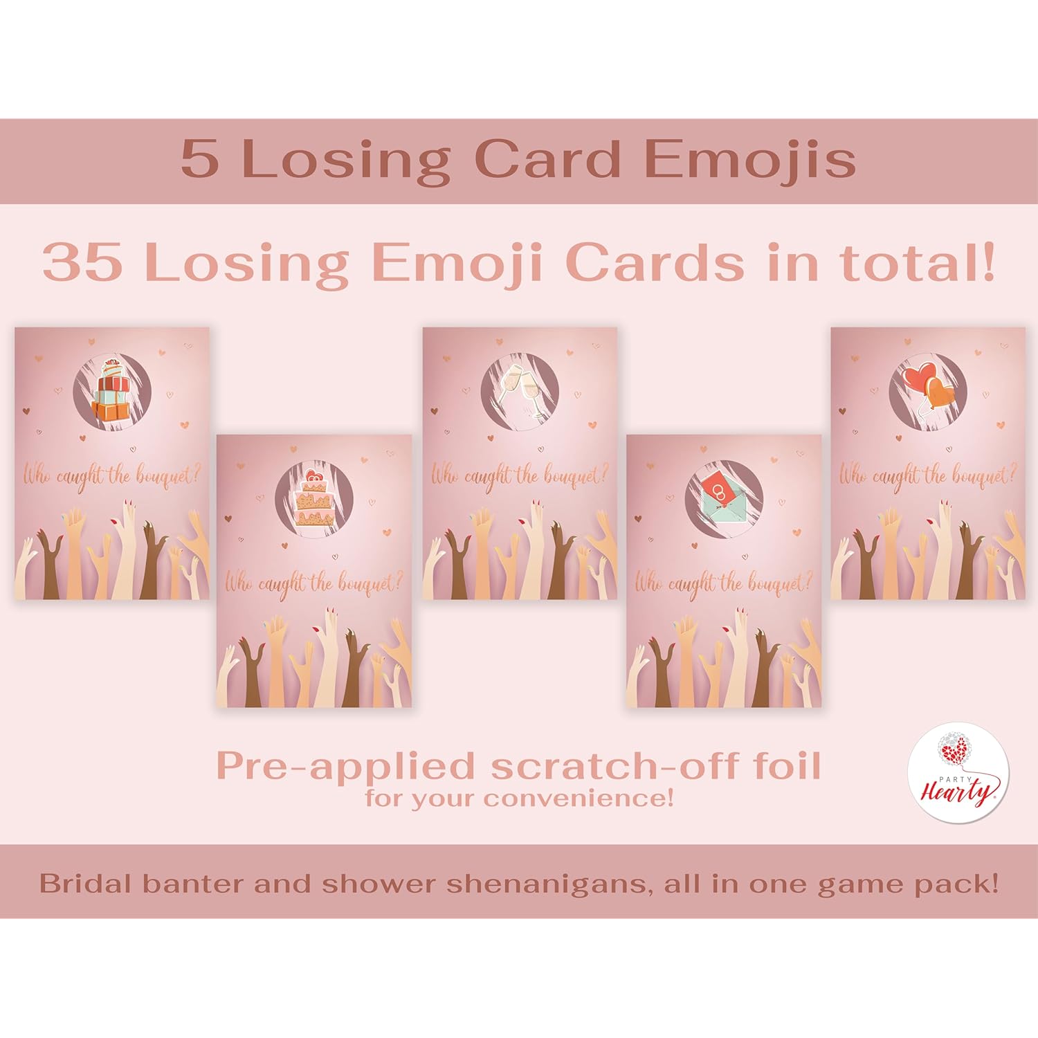 Bridal Shower Games 40 Raffle Cards, Who Caught The Bouquet Funny Emoji Scratch Off Lottery Tickets, 5 Winners, Wedding Shower, Engagement Or Bachelorette Party, Rose Gold Foil