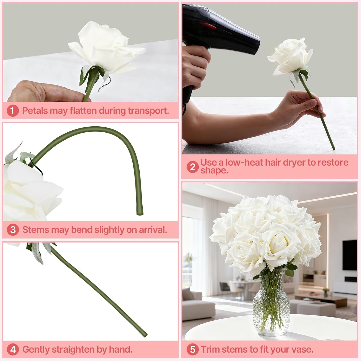 10Pcs Artificial Roses Single Stem, 10.2 Inch White Roses Artificial Flowers, Silk Fake Rose Flower, Real Touch Faux Rose Flowers With Stems For Wedding Centerpieces Party Birthday Home Decor