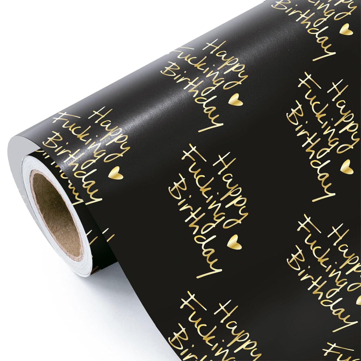 Funny Birthday Wrapping Paper Roll - Mini Roll - 17 Inch X 16.5 Feet - Black And Gold Rude Happy Fucking Birthday Adult Wrapping Paper For Adult, Girlfriend, Boyfriend, Anniversary