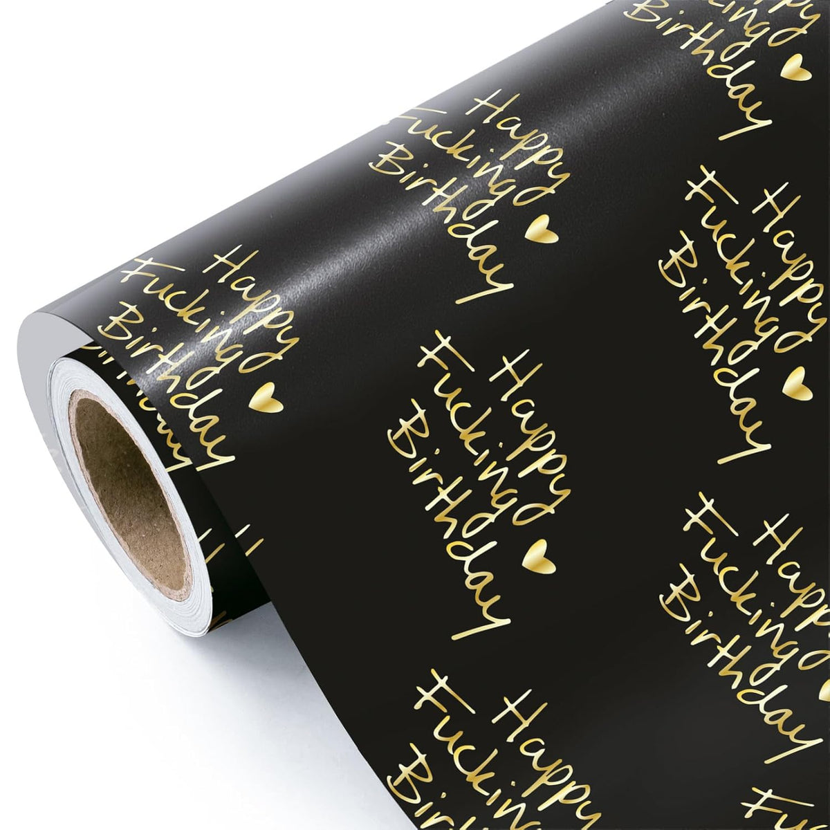 Funny Birthday Wrapping Paper Roll - Mini Roll - 17 Inch X 16.5 Feet - Black And Gold Rude Happy Fucking Birthday Adult Wrapping Paper For Adult, Girlfriend, Boyfriend, Anniversary