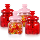 4 Pcs Valentine'S Glass Jars With Heart Lids 22Oz Pink Red Cookie Storage Jars 6.3" X 3.94" Candy Containers Airtight Food Storage Containers For Kitchen And Dining Room Decoration