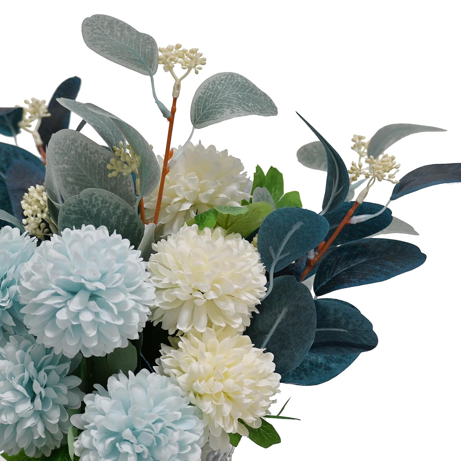 Artificial Flowers With Vase, Faux Flower Arrangement With Eucalyptus Leaves, Silk Hydrangea Table Centerpiece For Home Office Kitchen, Dining Room & Coffee Table Decor