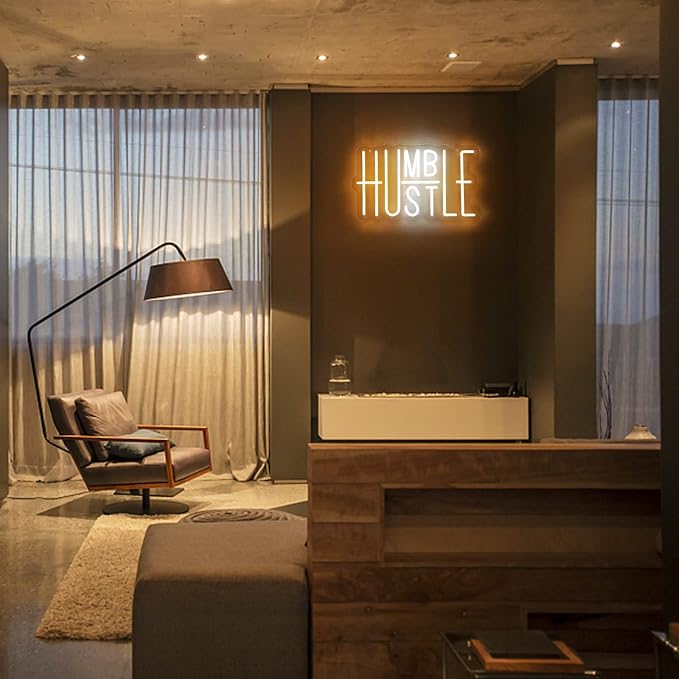 Hustle Neon Sign LED Wall Light Yellow & White USB Dimmable Motivational Decor for Office Gym Man Cave