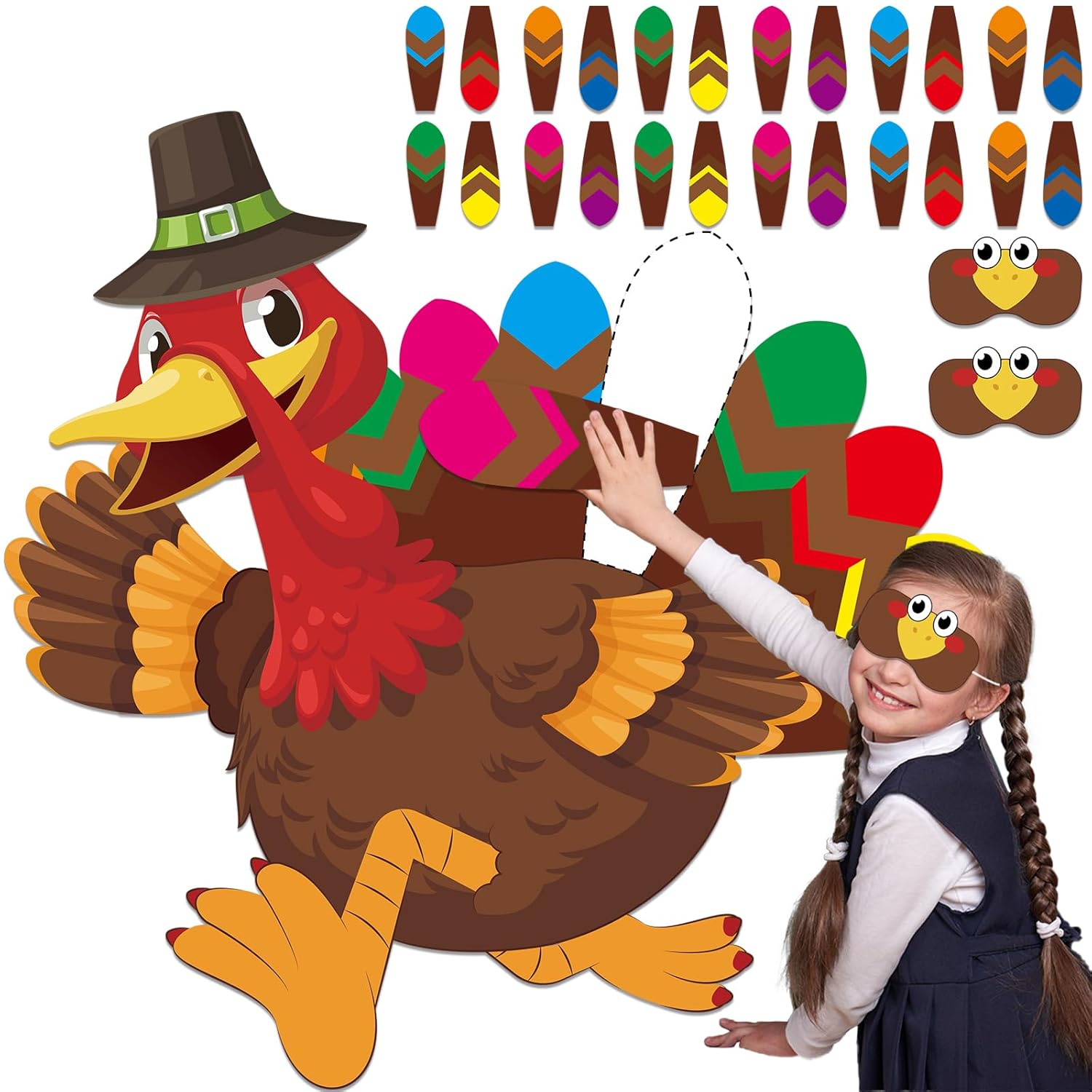 Thanksgiving Party Games For Kids Pin The Tail On The Turkey Poster Fall Festival Games Activities With 24 Feather Stickers For Family School Thanksgiving Party Favors Decorations Supplies