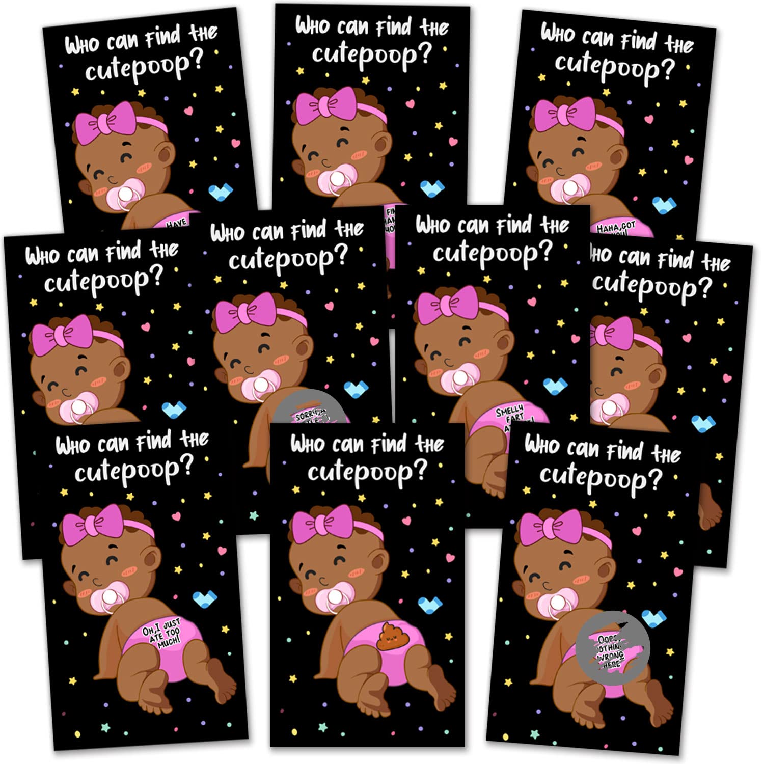 40 Baby Shower Scratch Off Game Cards, Girl African American Poopie Scratch Off Lottery Tickets Baby Shower Party Games Funny Party Icebreak Game Ideas For Baby Shower Who Got Poopie, Black