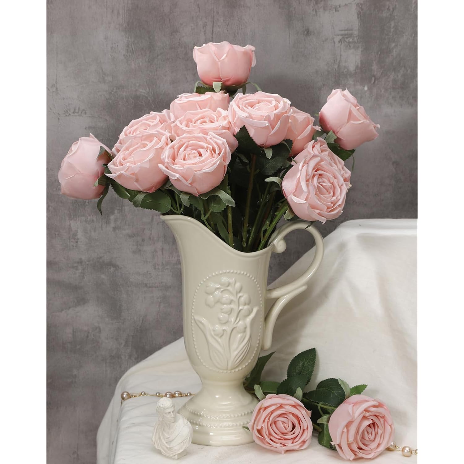 10 Pcs Fake Roses,Artificial Silk Rose Flowers With Long Stems,Realistic Faux Roses For Vase Home Wedding Table Centerpieces Baby Shower Decor (Blush)