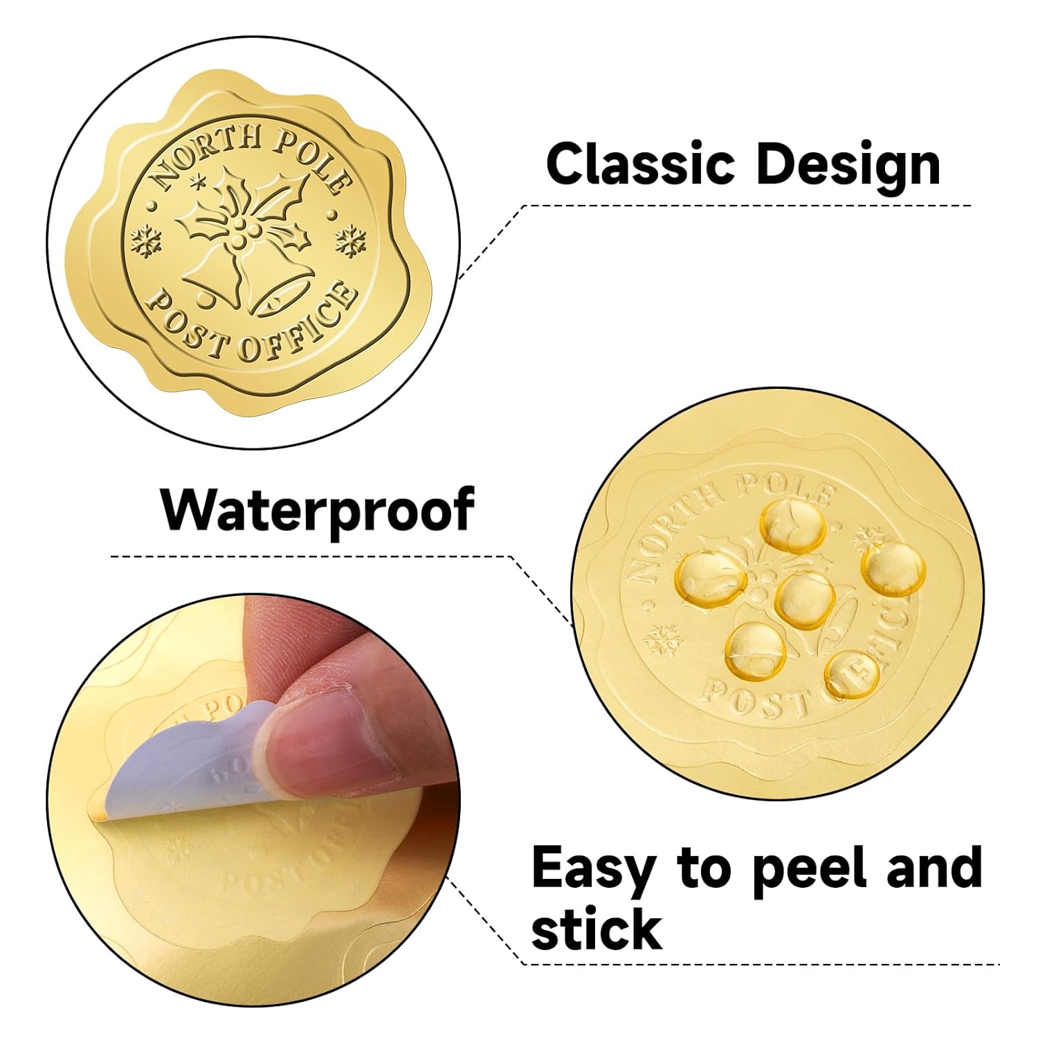 Christmas Embossed Stickers - 300Pcs 1.5 Inch Gold Merry Christmas Sticker Self-Adhesive North Pole Stickers Xmas Card Sticker For Envelope Seals Cards Ornaments Crafts