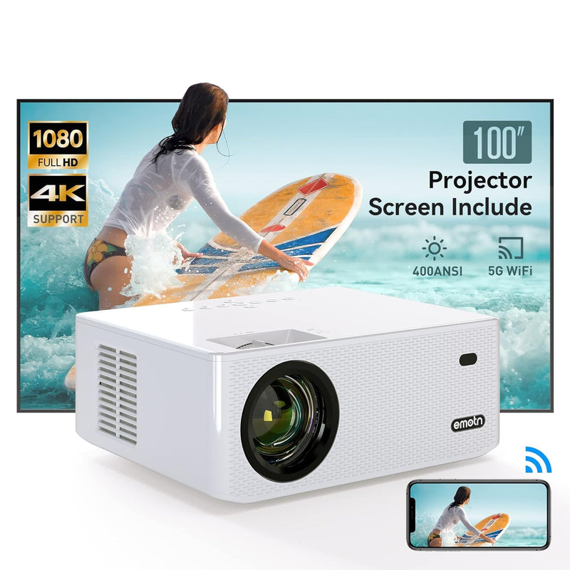 O1 Native 1080P Projector With Wifi And Bluetooth, 100" Screen Included, 400 A