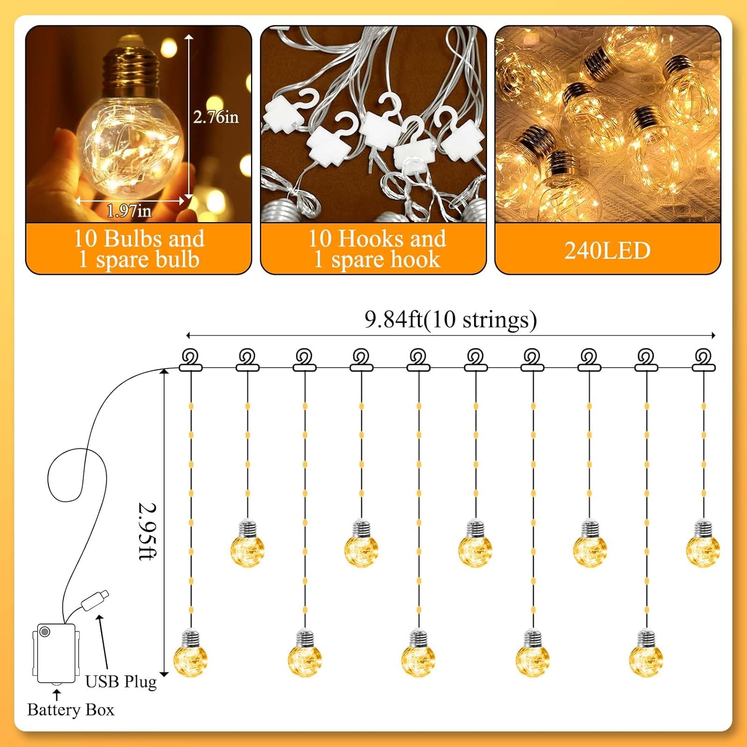 240 Led Christmas Wishing Ball Curtain Lights, Curtain Fairy Lights With Remote, Usb & Battery Powered Globe Hanging Str